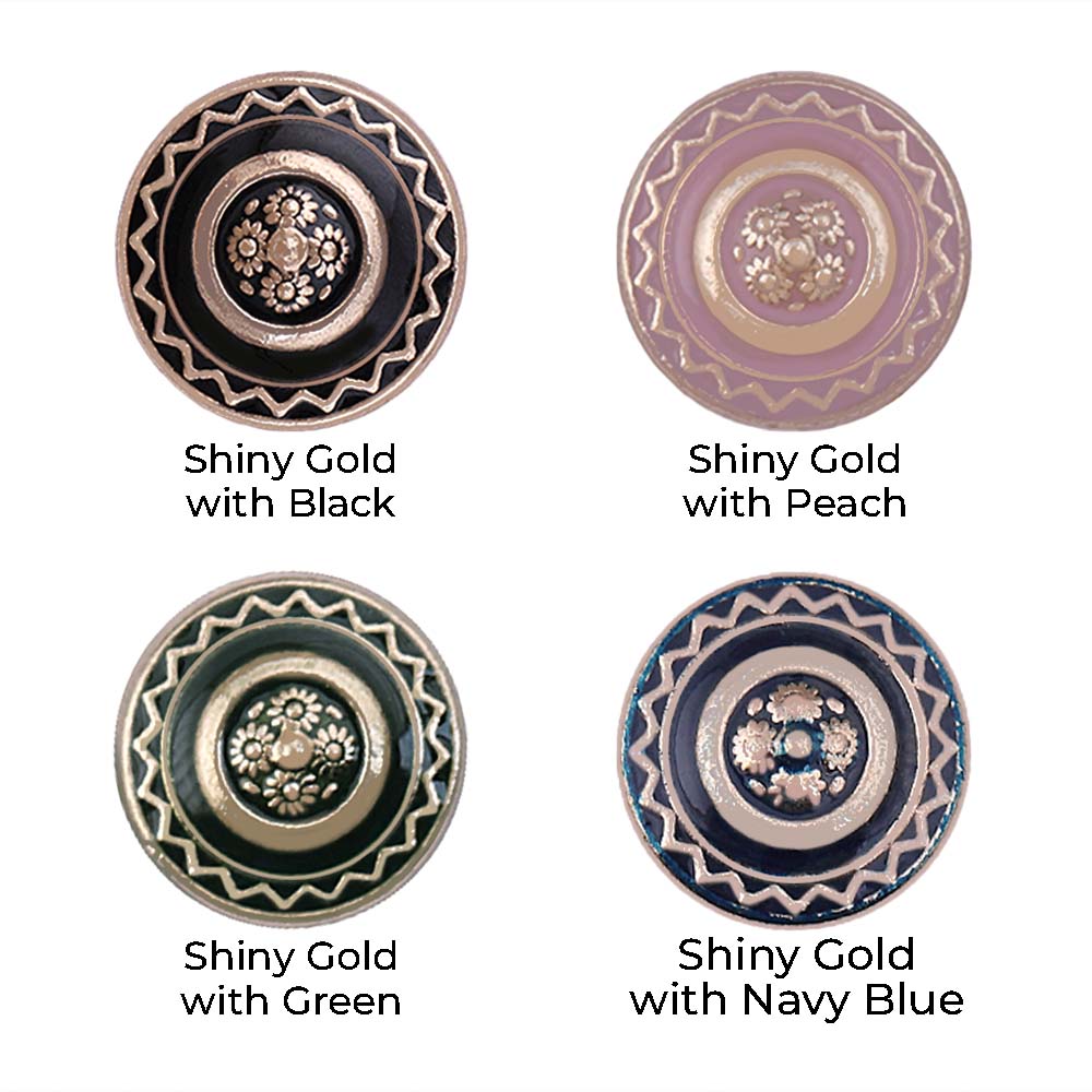 Beautiful 10mm (16L) Floral Design Enamel Colour Metal Buttons