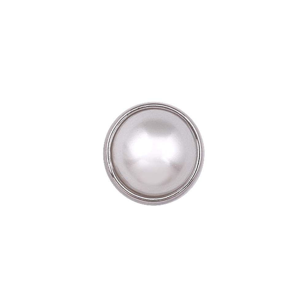 10mm (16L) Plain Round Rim Shiny Silver Pearl Buttons