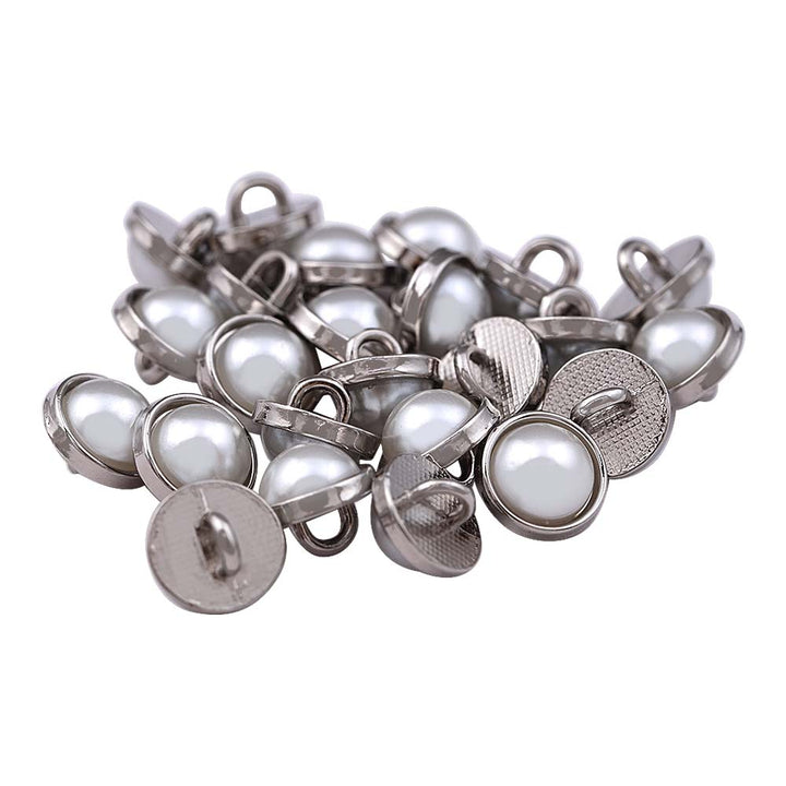 10mm (16L) Plain Round Rim Shiny Silver Pearl Buttons