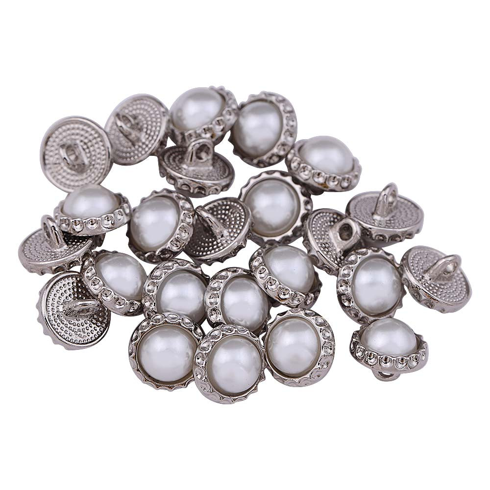 Decorative Rim 11mm Shiny Silver Pearl Metal Buttons