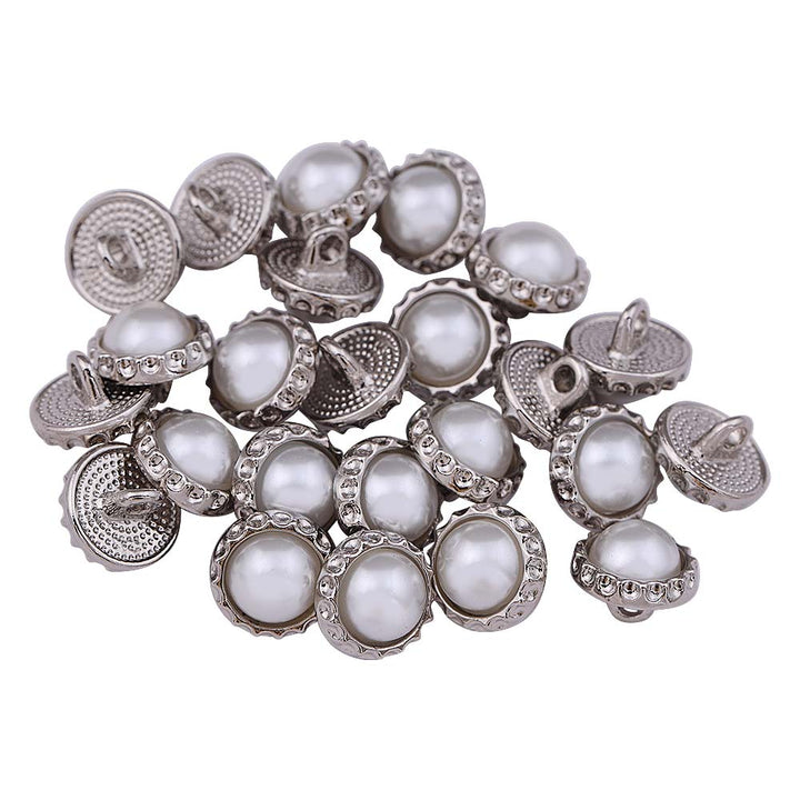 Decorative Rim 11mm Shiny Silver Pearl Metal Buttons
