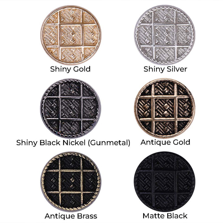 Designer Checks Engraved Loop Metal Buttons for Clothing