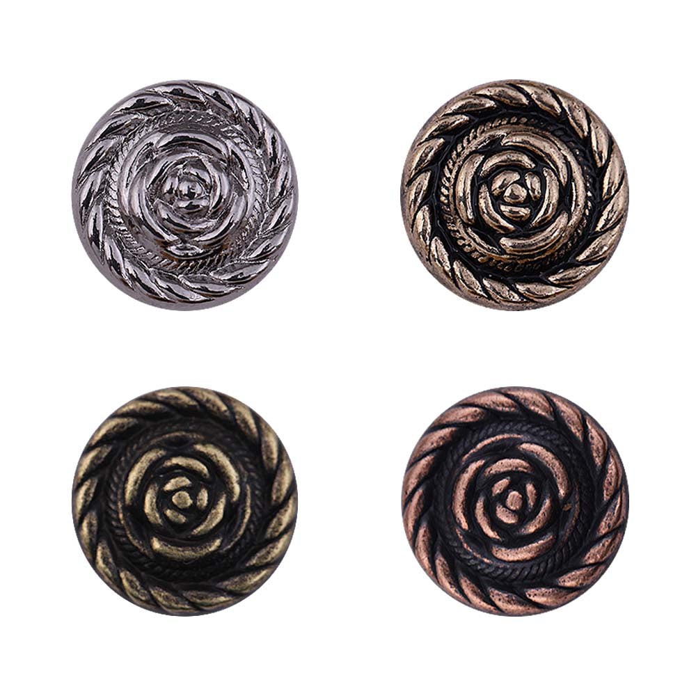 Round Rope Rim Design Rose Engraved Kurti Metal Buttons