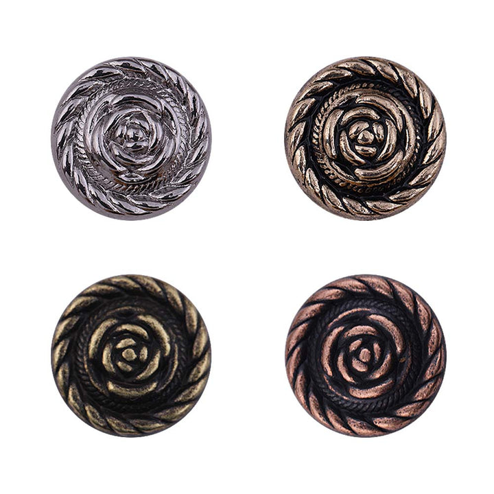 Round Rope Rim Design Rose Engraved Kurti Metal Buttons