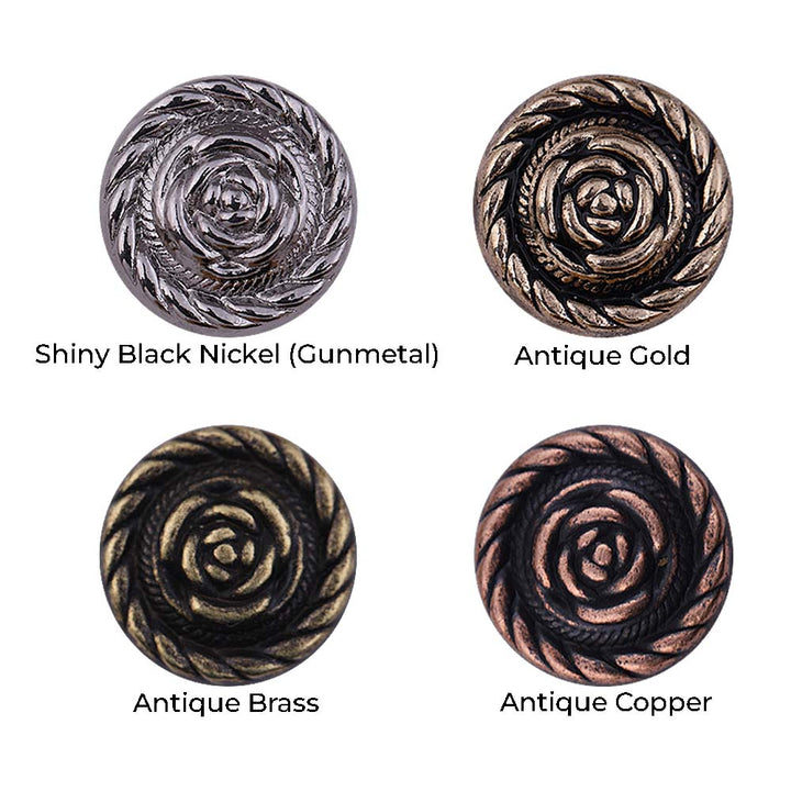 Round Rope Rim Design Rose Engraved Kurti Metal Buttons