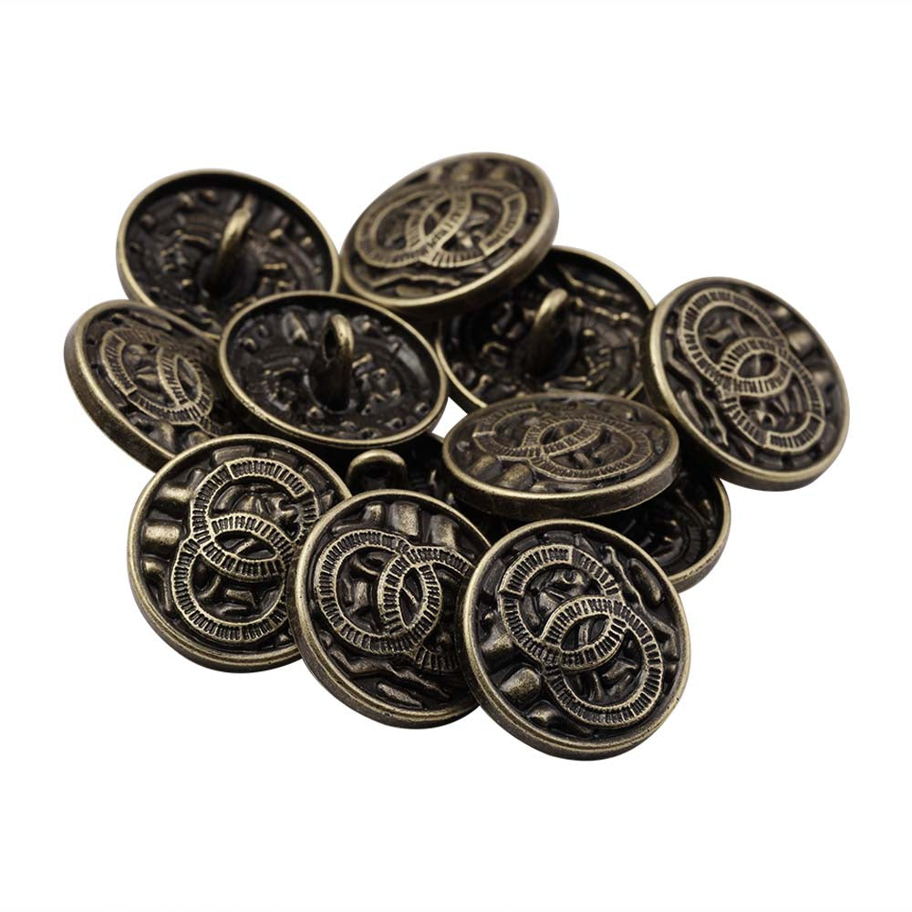 Rounded Rim Antique Brass Finish Logo Design Metal Buttons