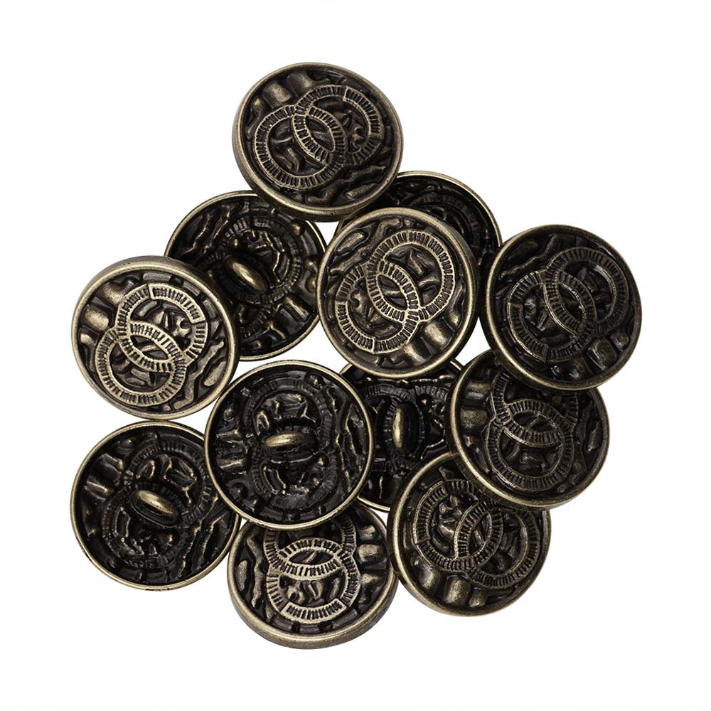 Rounded Rim Antique Brass Finish Logo Design Metal Buttons