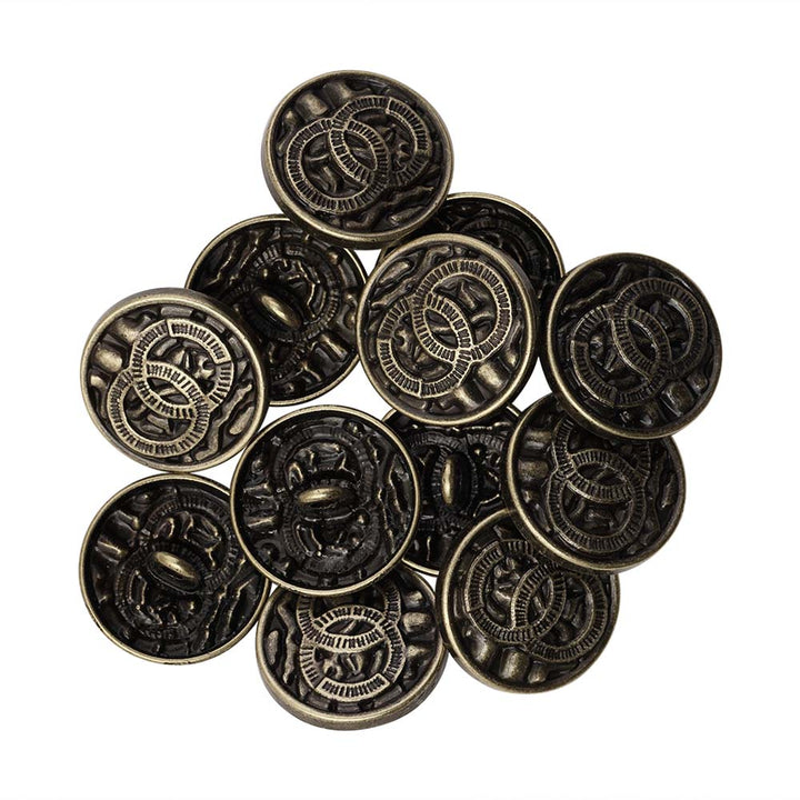 Rounded Rim Antique Brass Finish Logo Design Metal Buttons