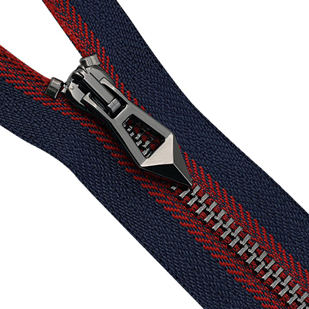 #5 Gunmetal with Blue/Red Dual Tape Fancy Designer Metal Zipper