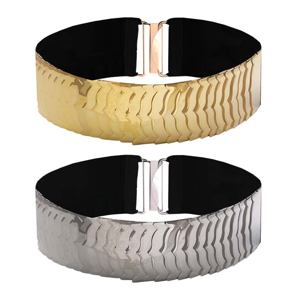 Eye-Catching Broad Shiny Designer Waist Metal Belt – JHONEA