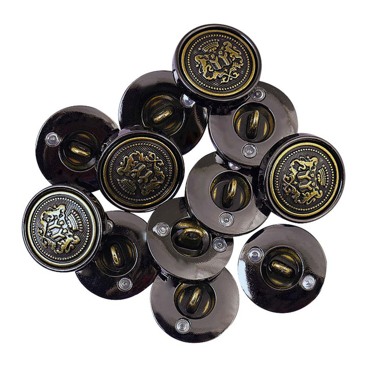 Premium Shiny Gunmetal with Antique Brass Crest Emblem Metal Buttons
