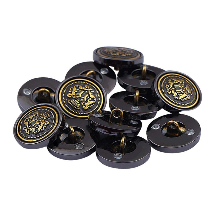 Premium Shiny Gunmetal with Antique Brass Crest Emblem Metal Buttons