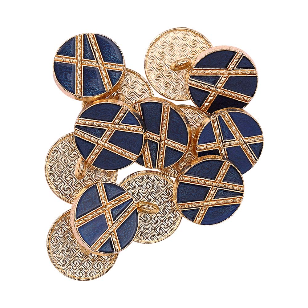 Golden Geometric Pattern Surface Navy Blue Lamination Metal Buttons
