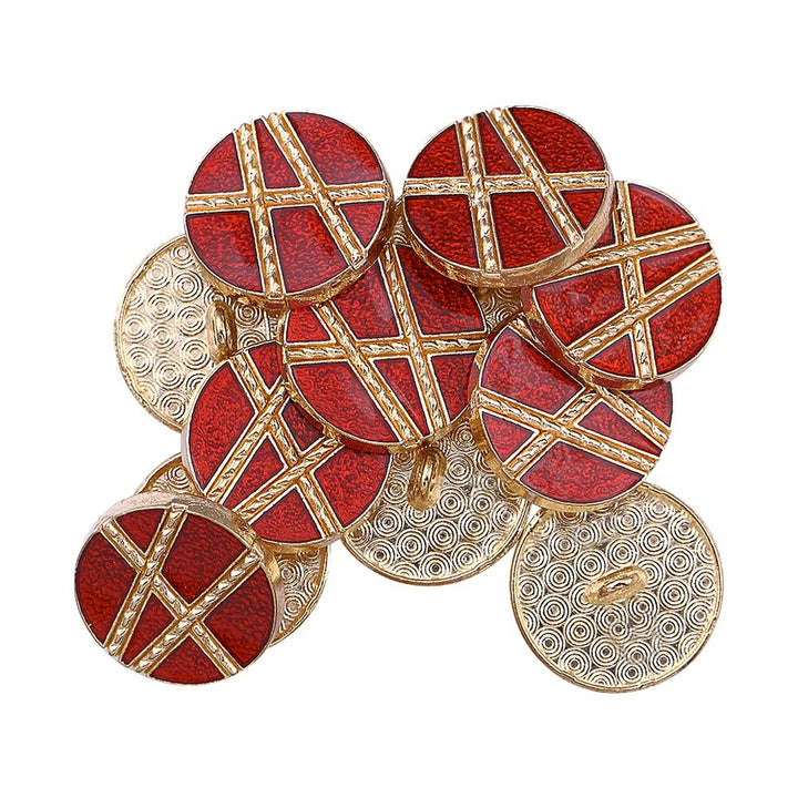 Golden Geometric Pattern Surface Red Lamination Metal Buttons