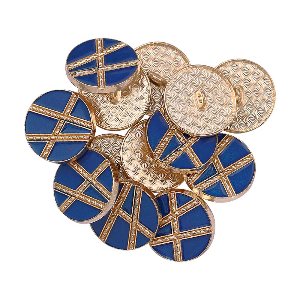 Golden Geometric Pattern Surface Royal Blue Lamination Metal Buttons