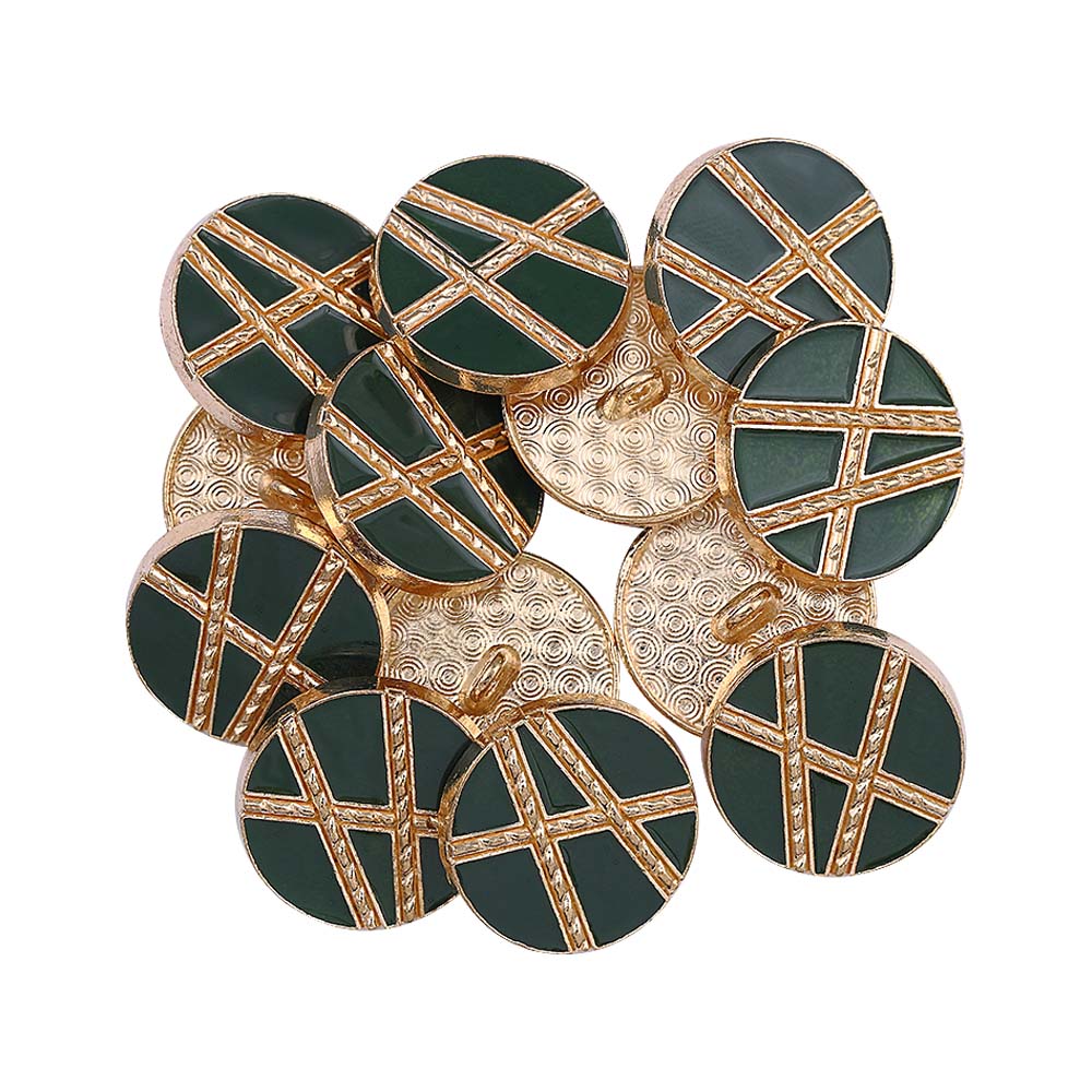 Golden Geometric Pattern Surface Dark Green Lamination Metal Buttons