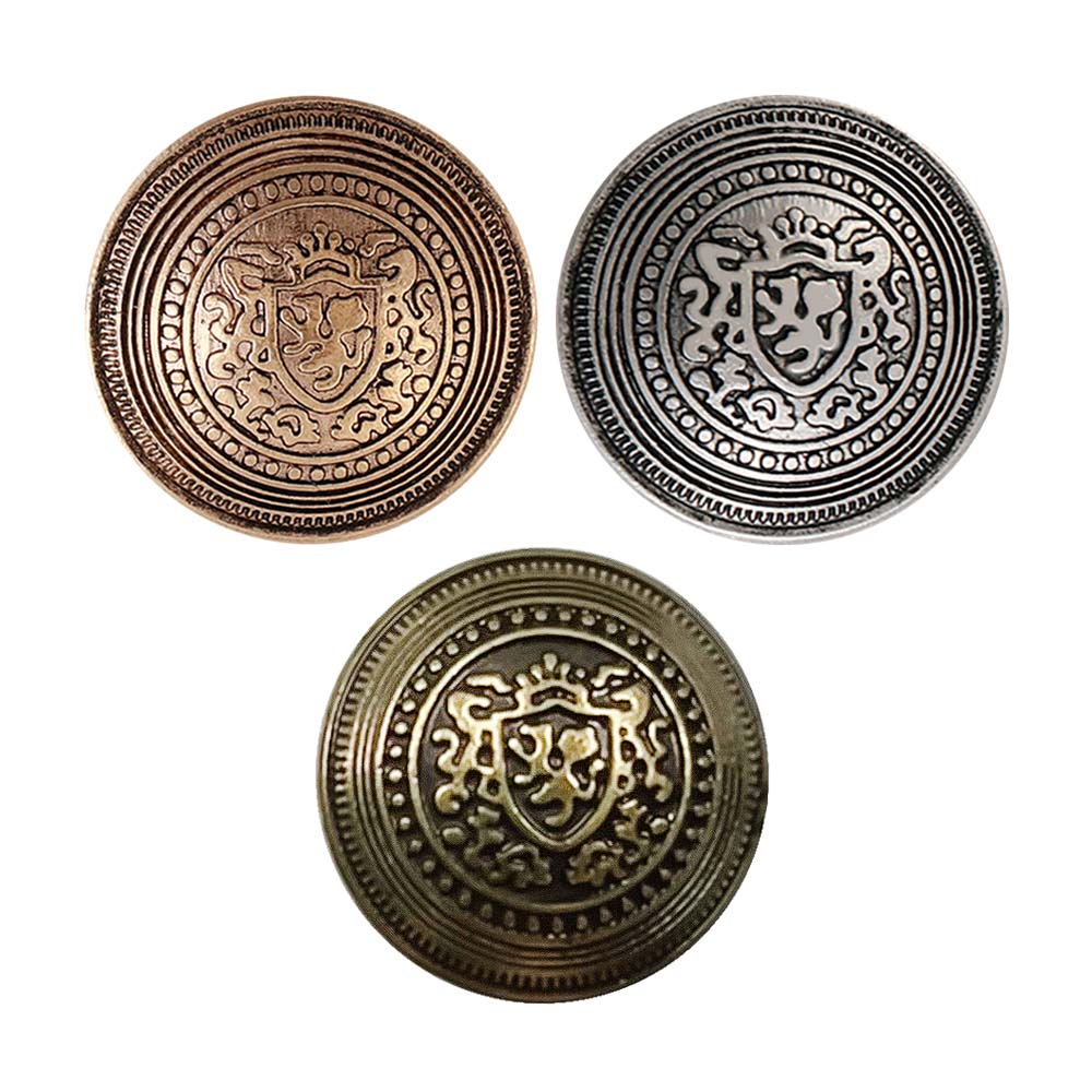 Antique Finish Round Shape Crest Design Dome Shank Metal Buttons 15mm, 17mm & 20mm