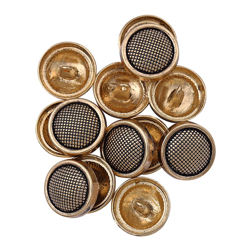 Round Shape Rounded Rim Checks Surface Antique Metal Buttons
