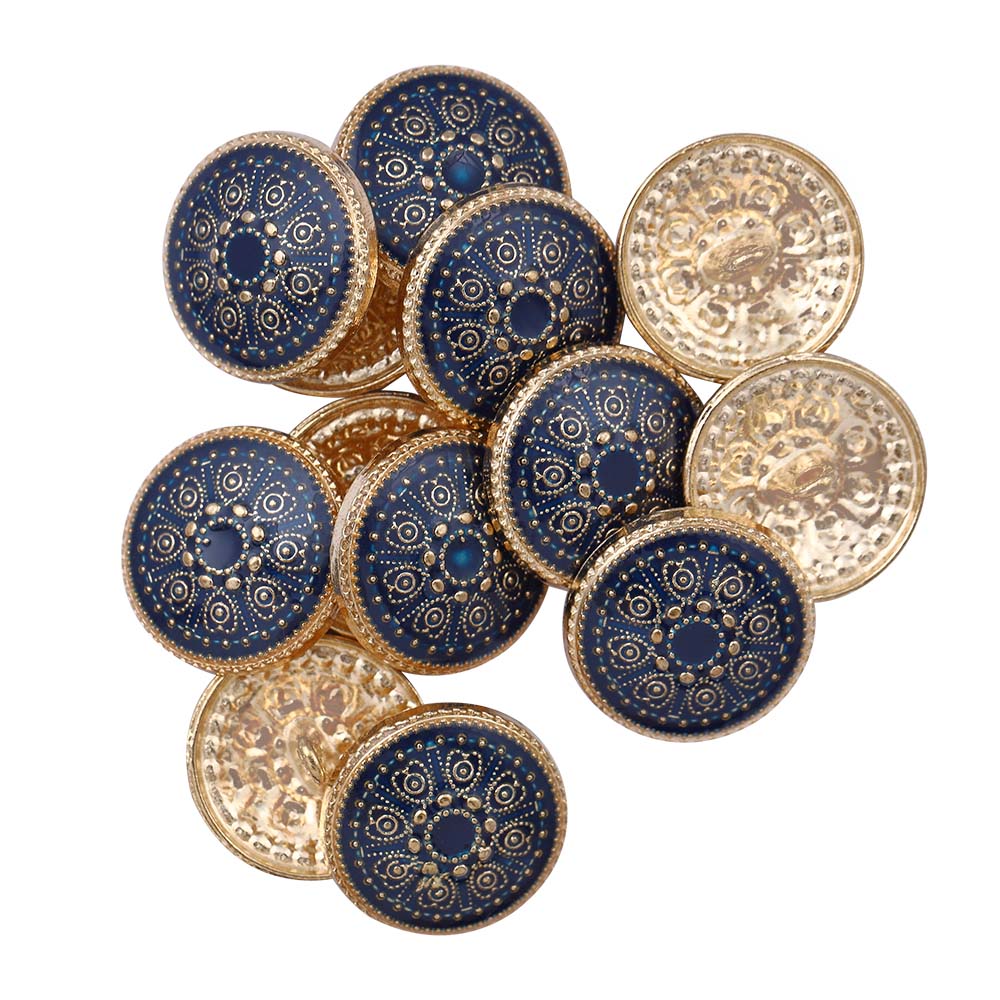 Indian Pastel Blue Style Round Shape Lamination Enamel Metal Buttons