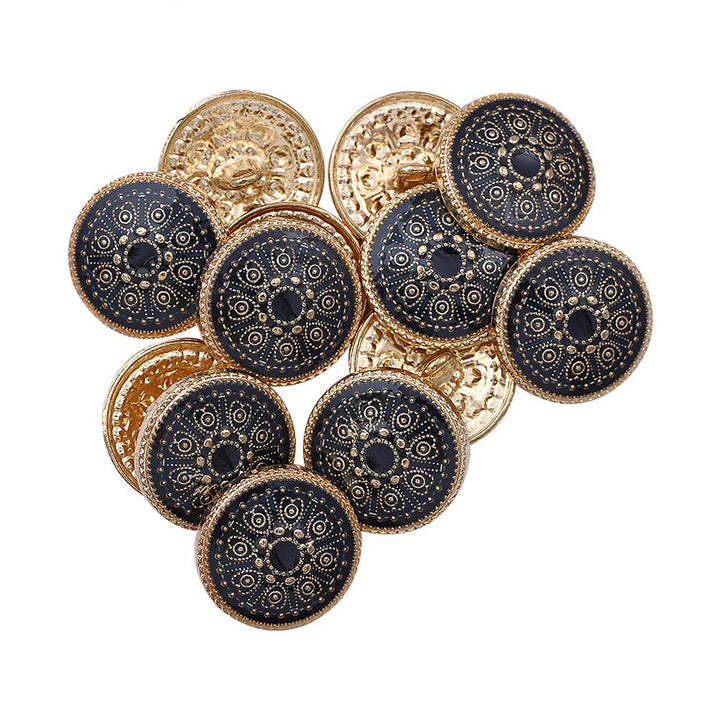 Indian Style Navy Blue Round Shape Lamination Enamel Metal Buttons