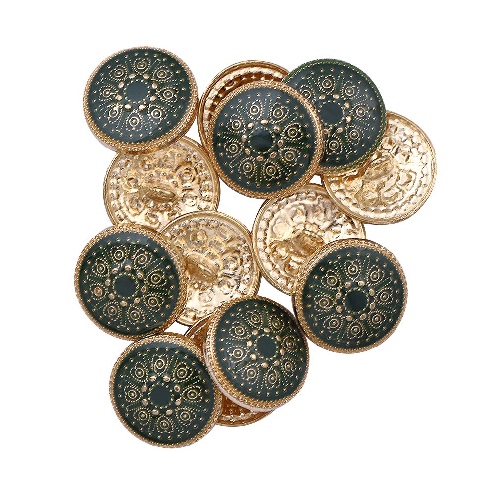 Indian Style Dark Green  Round Shape Lamination Enamel Metal Buttons