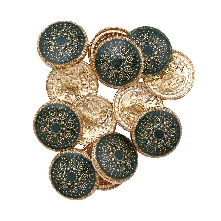 Indian Style Dark Green  Round Shape Lamination Enamel Metal Buttons