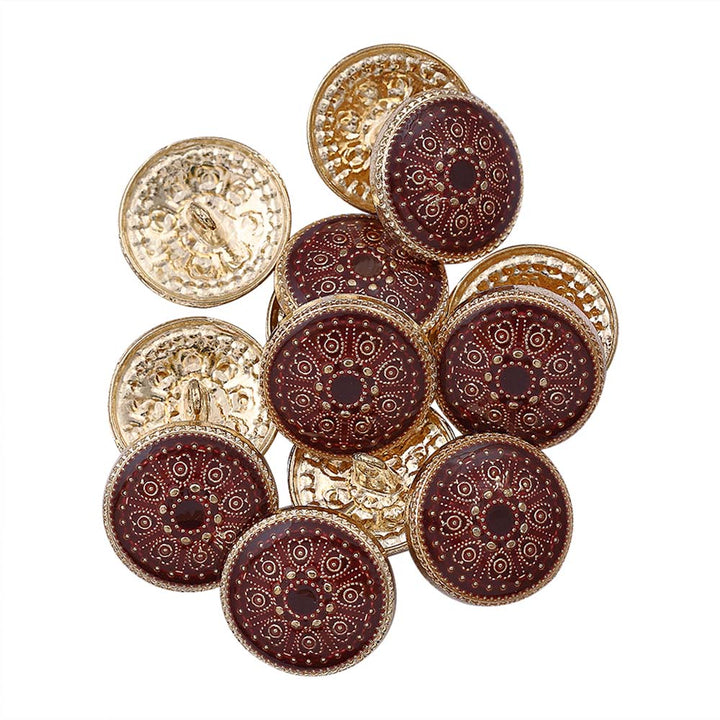 Indian Style Maroon Round Shape Lamination Enamel Metal Buttons