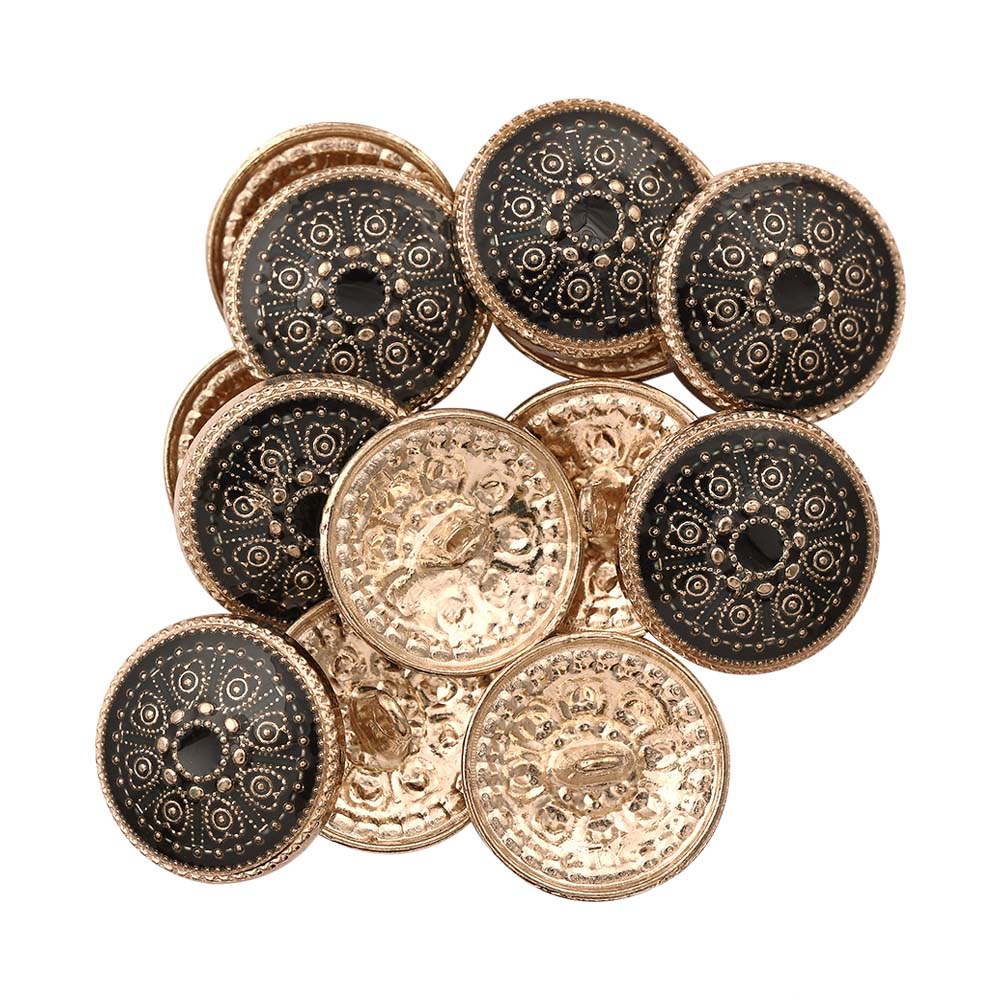 Indian Style Black Round Shape Lamination Enamel Metal Buttons