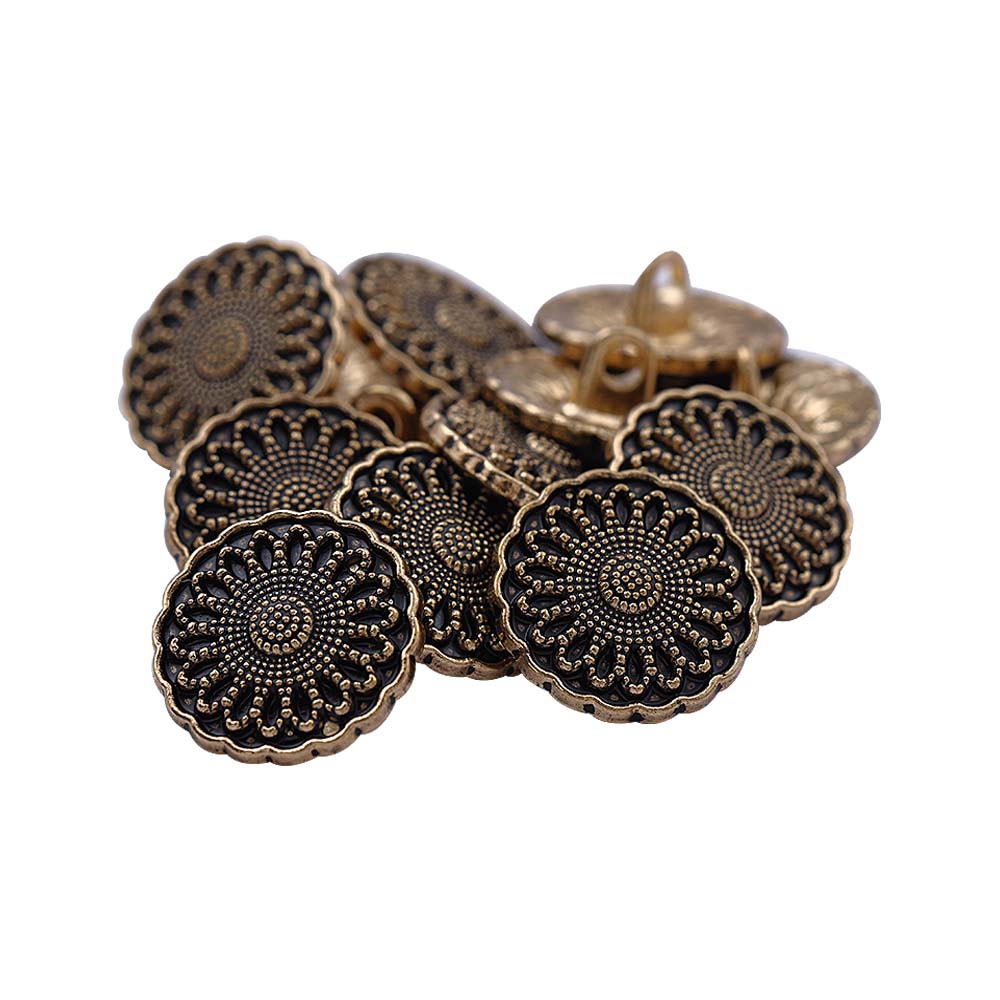 Scalloped Edges Flower Pattern Antique Metal Buttons