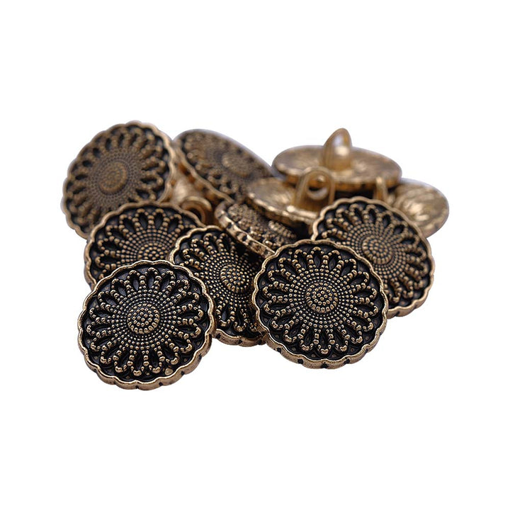Scalloped Edges Flower Pattern Antique Metal Buttons