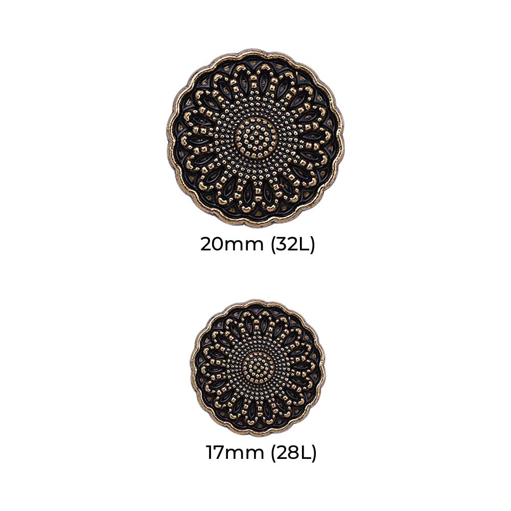 Scalloped Edges Flower Pattern Antique Metal Buttons