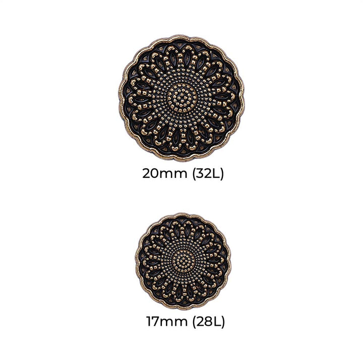 Scalloped Edges Flower Pattern Antique Metal Buttons