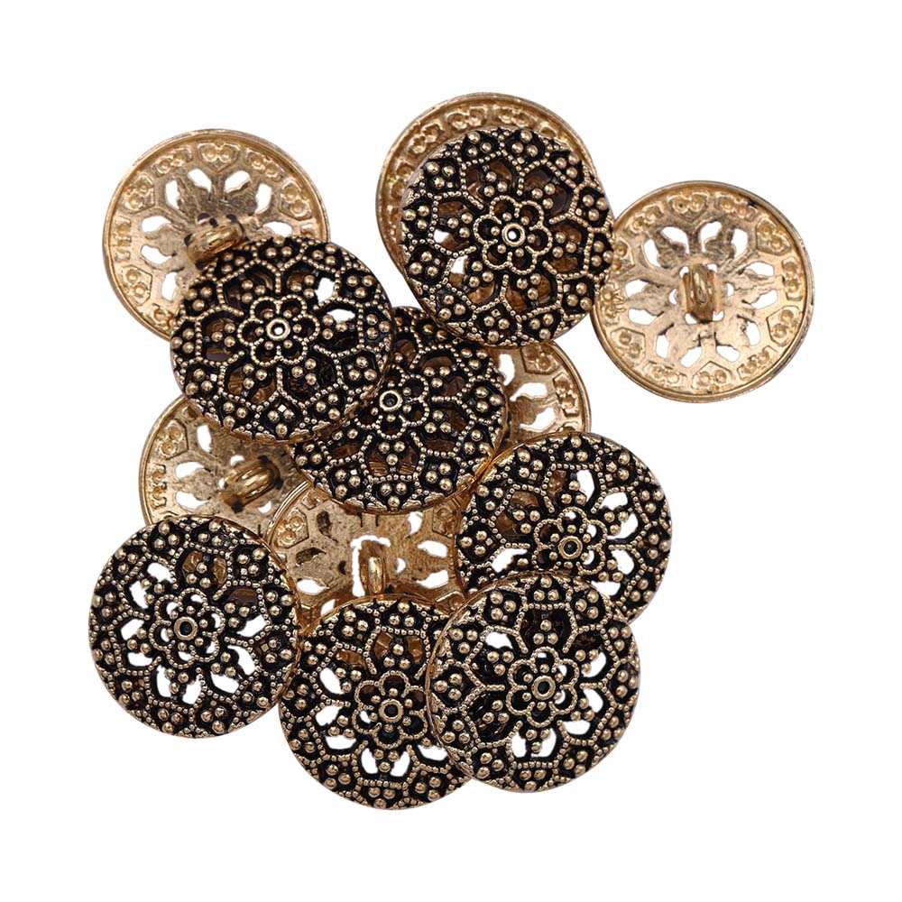 Floral Pattern Antique Gold Finish Metal Buttons for Clothing