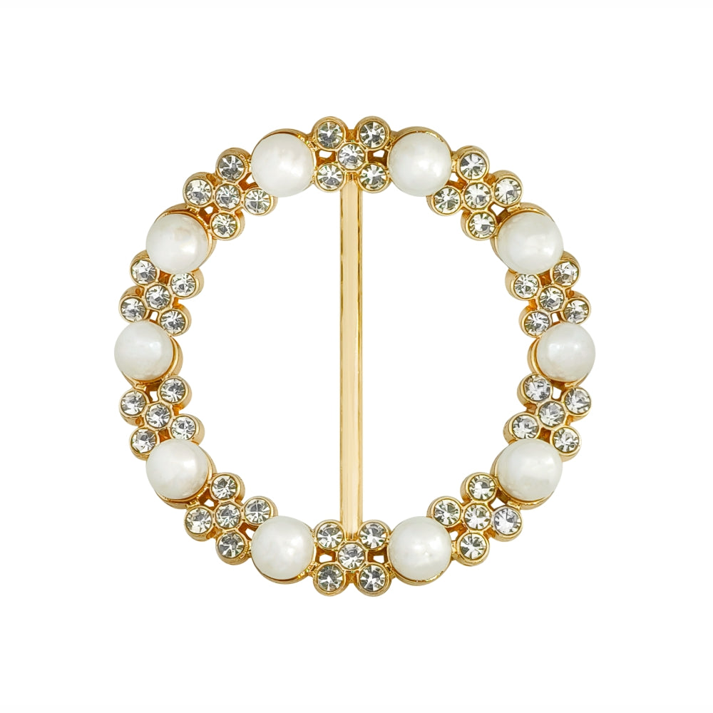 Fashionable Pearl-Diamond Accents Shiny Finish Sliding Metal Belt Buckle