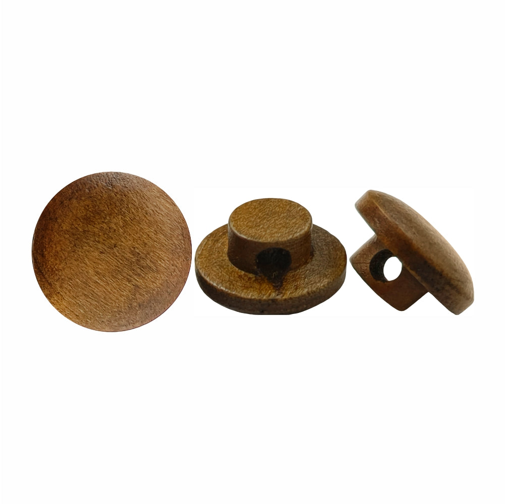 Natural Brown Finish 12mm Round Wooden Button with Shank for Clothing/Craft Projects