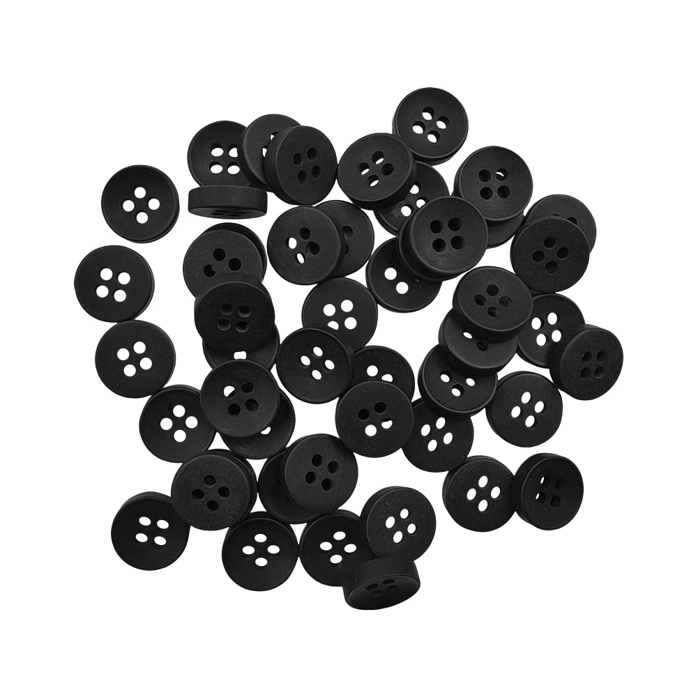 Simple & Classy Matte Black Round Shape 4-Hole Shirt Button
