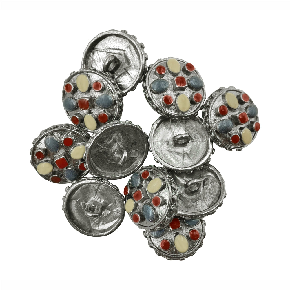 Heritage Inspired Round Metal Buttons with Multicolour Enamel Inlays