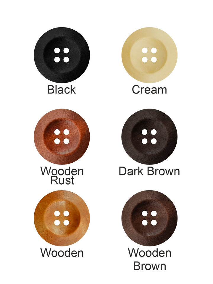Dark Brown Colour Round Shape 4-Hole Wide Rounded Rim Wooden Buttons