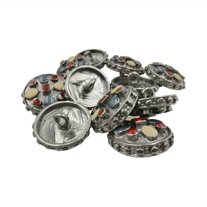 Heritage Inspired Round Metal Buttons with Multicolor Enamel Inlays