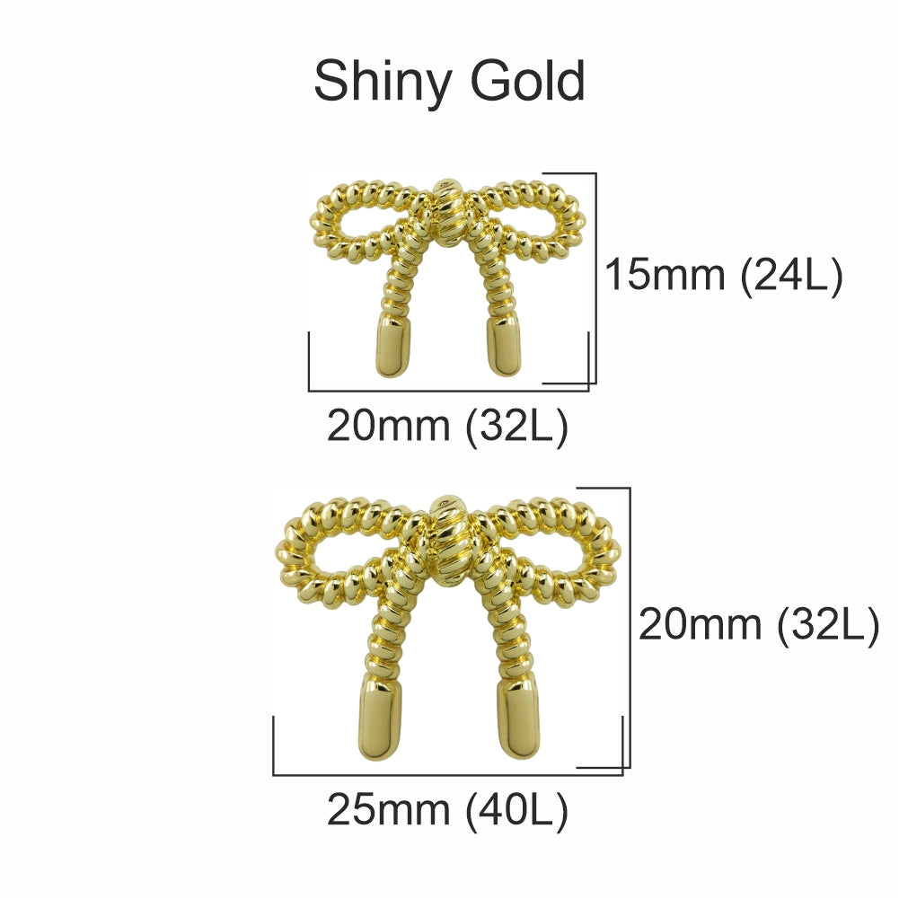 Designer Shiny Finish Bow-Style Metal Loop Buttons for Clothing