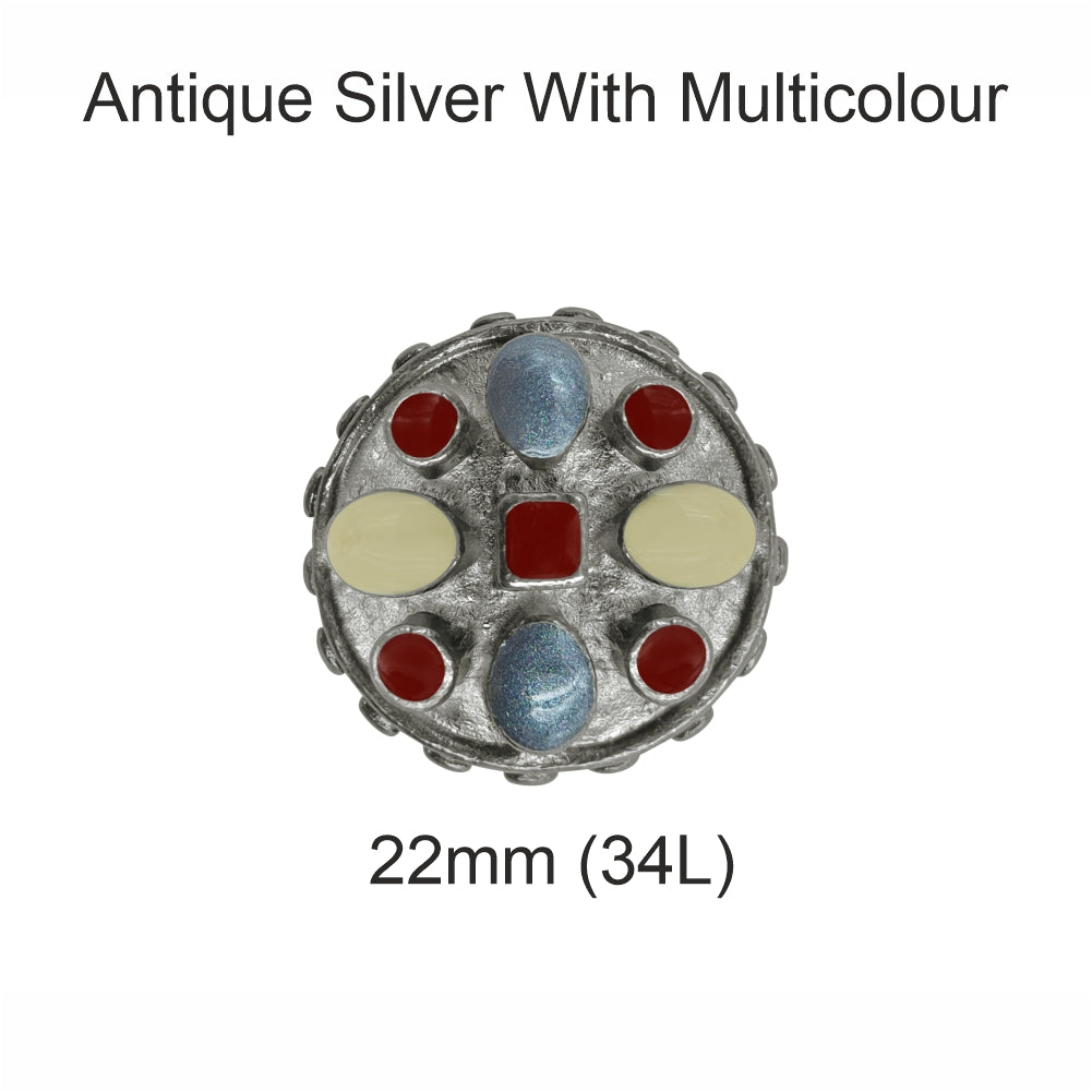 Heritage Inspired Round Metal Buttons with Multicolour Enamel Inlays