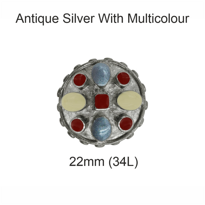 Heritage Inspired Round Metal Buttons with Multicolour Enamel Inlays