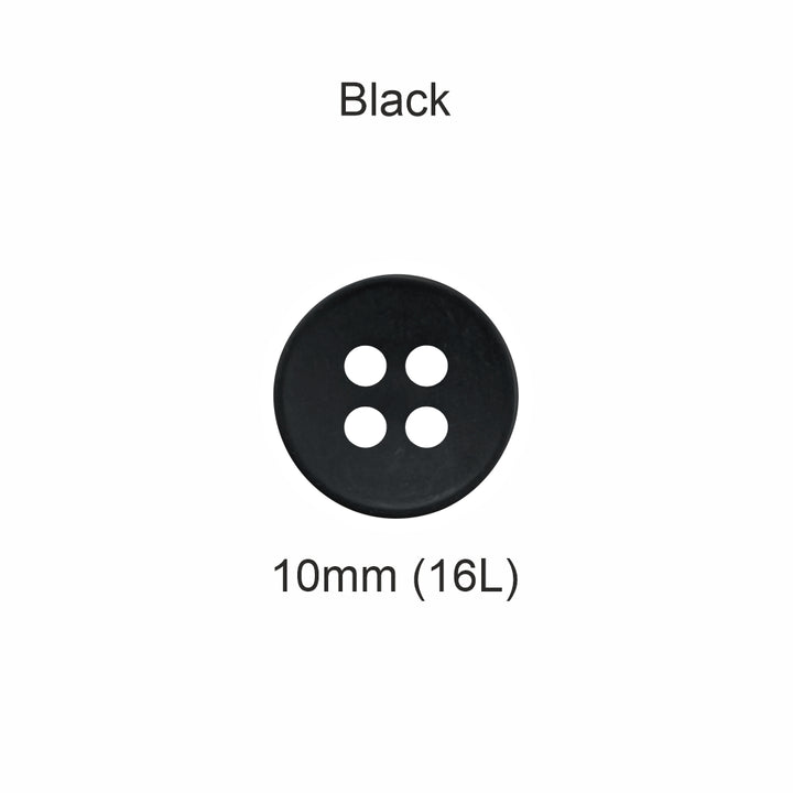 Simple & Classy Matte Black Round Shape 4-Hole Shirt Buttons