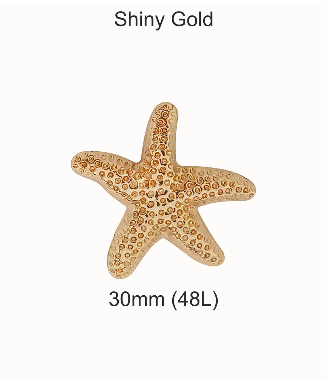 Elegant 30mm (48L) Shiny Starfish-Shaped Metal Buttons with Downhole Loop