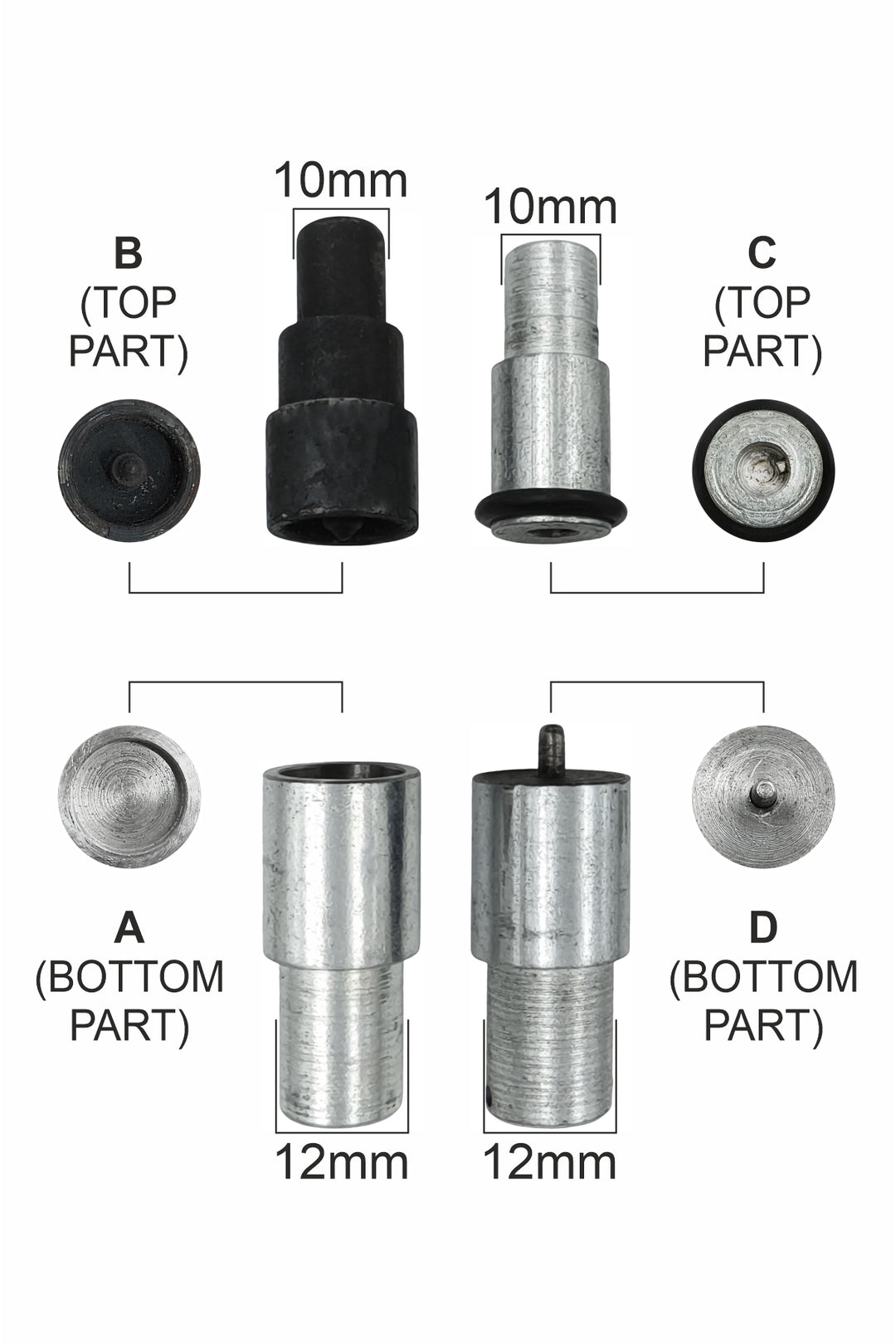 4-Part Snap Button Die Mold Set Easy Tool for Flat Surface Snap Button