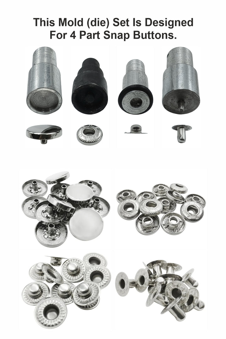 4-Part Snap Button Die Mold Set Easy Tool for Flat Surface Snap Button