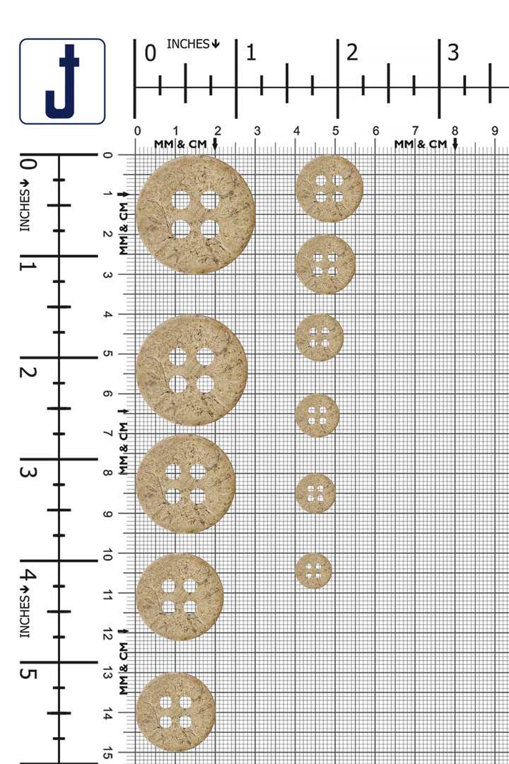Smooth Finish Natural Coco Shell 4-Hole Buttons