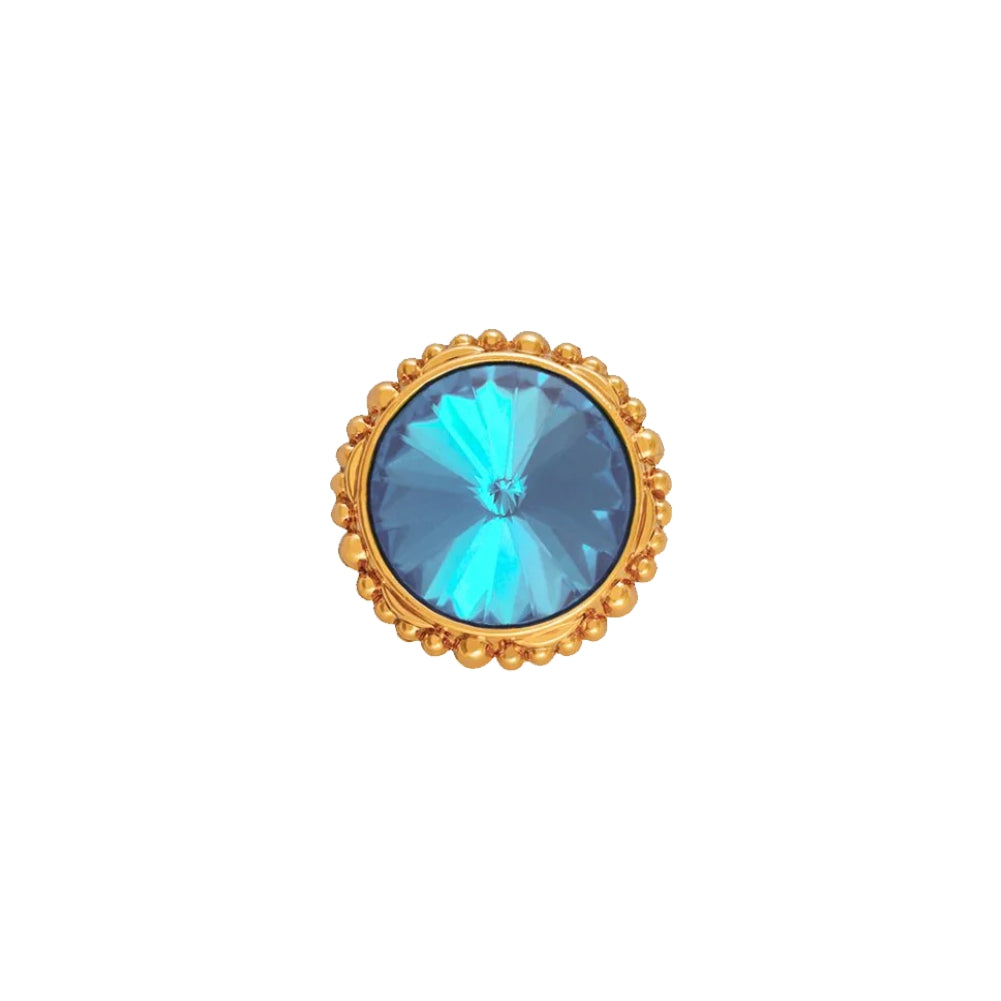 Sparkling Round Shape Shiny Sky Blue Diamond Metal Button