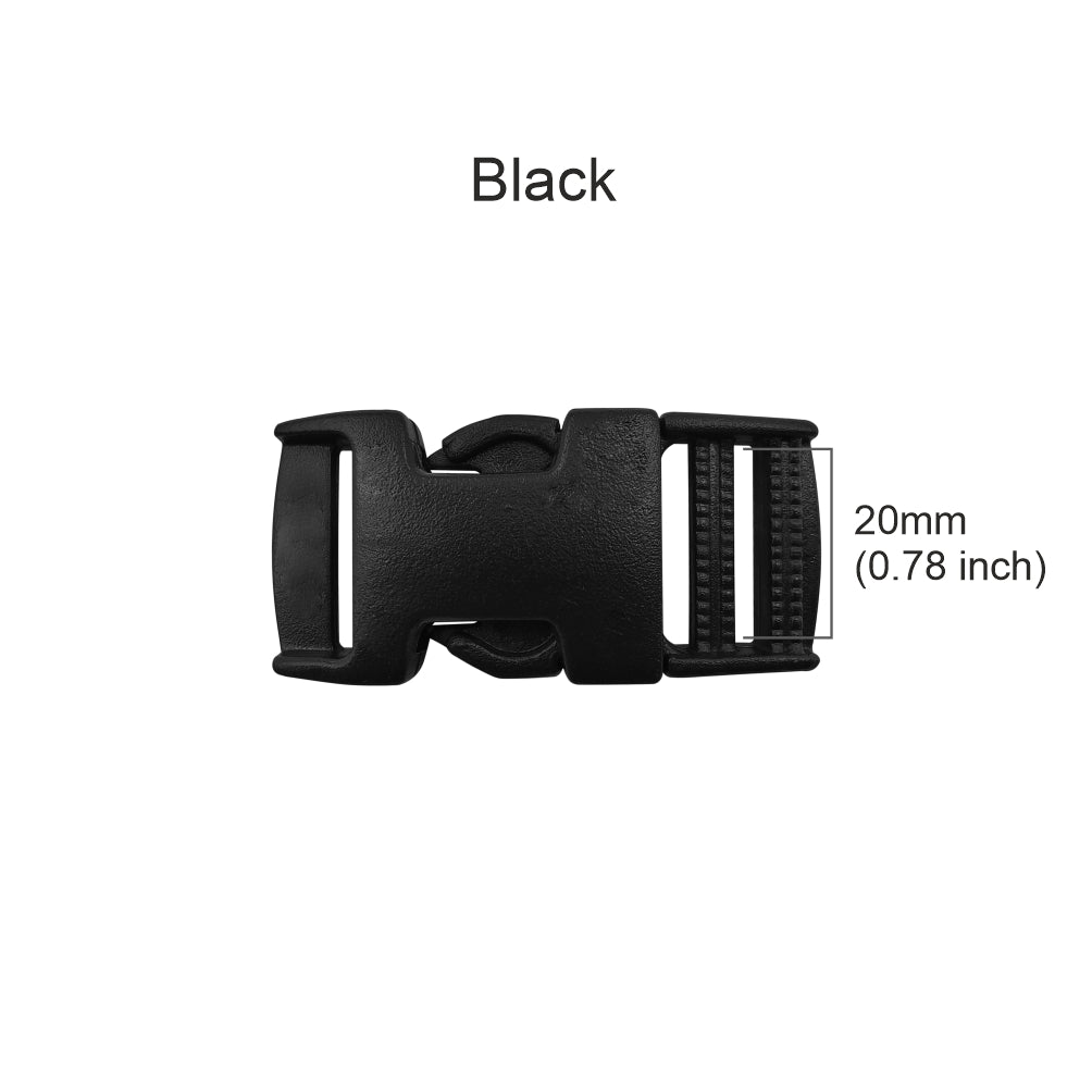 Black 20mm Single Adjuster Side Release Clasp Belt/Strap Plastic Buckle