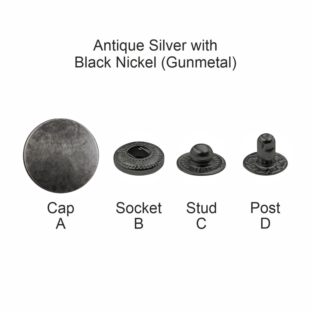 Antique Silver 4-Part Metal Snap Buttons Standard Quality Fasteners for Shirts/Coats/Jackets